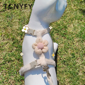 Ham de pluș pentru animale de companie, stil de flori drăguț, în formă de I, moale, reglabil pentru câini de talie mică, accesorii pentru plimbare pentru pisici, frânghie de urmărire anti-ruptură