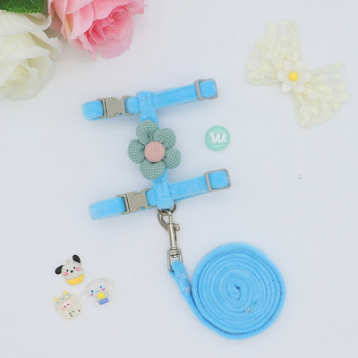 Ham de pluș pentru animale de companie, stil de flori drăguț, în formă de I, moale, reglabil pentru câini de talie mică, accesorii pentru plimbare pentru pisici, frânghie de urmărire anti-ruptură