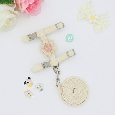 Ham de pluș pentru animale de companie, stil de flori drăguț, în formă de I, moale, reglabil pentru câini de talie mică, accesorii pentru plimbare pentru pisici, frânghie de urmărire anti-ruptură