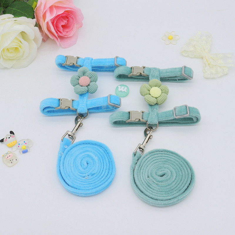 Ham de pluș pentru animale de companie, stil de flori drăguț, în formă de I, moale, reglabil pentru câini de talie mică, accesorii pentru plimbare pentru pisici, frânghie de urmărire anti-ruptură