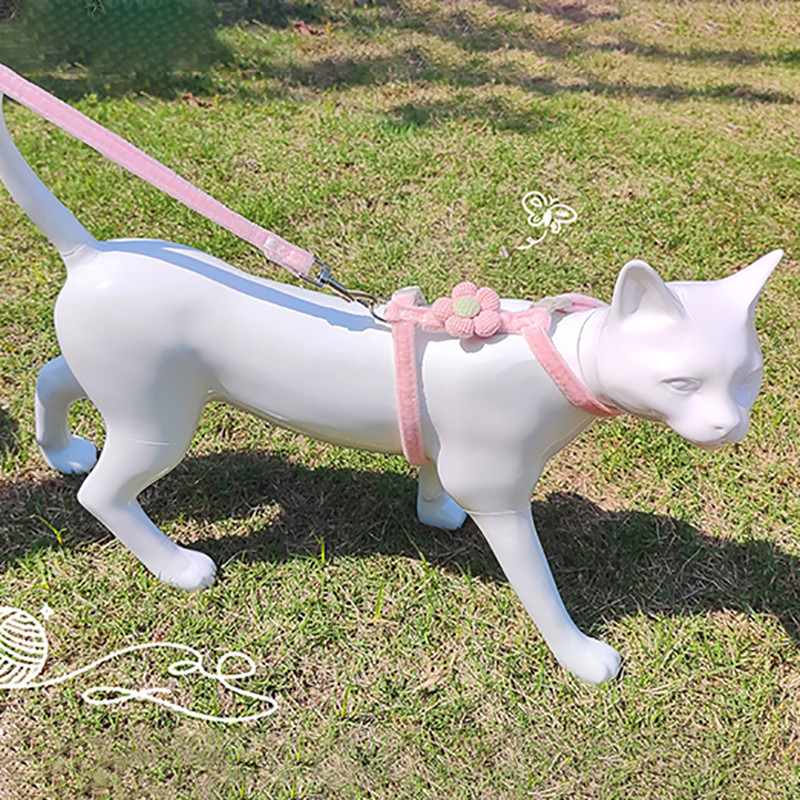 Ham de pluș pentru animale de companie, stil de flori drăguț, în formă de I, moale, reglabil pentru câini de talie mică, accesorii pentru plimbare pentru pisici, frânghie de urmărire anti-ruptură