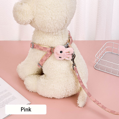 Set de hamuri pentru câini mic pentru animale de companie Teddy Bichon Frise Utilizare vestă Curele de piept Pluș de desene animate în formă de iepure Cățeluș Plimbare în aer liber Anti-pierdere
