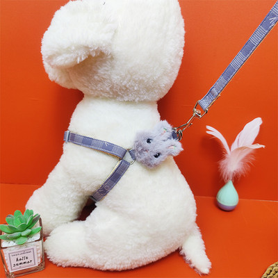 Set de hamuri pentru câini mic pentru animale de companie Teddy Bichon Frise Utilizare vestă Curele de piept Pluș de desene animate în formă de iepure Cățeluș Plimbare în aer liber Anti-pierdere