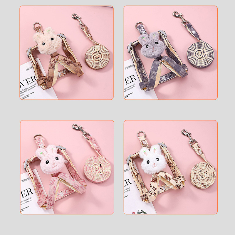Set de hamuri pentru câini mic pentru animale de companie Teddy Bichon Frise Utilizare vestă Curele de piept Pluș de desene animate în formă de iepure Cățeluș Plimbare în aer liber Anti-pierdere