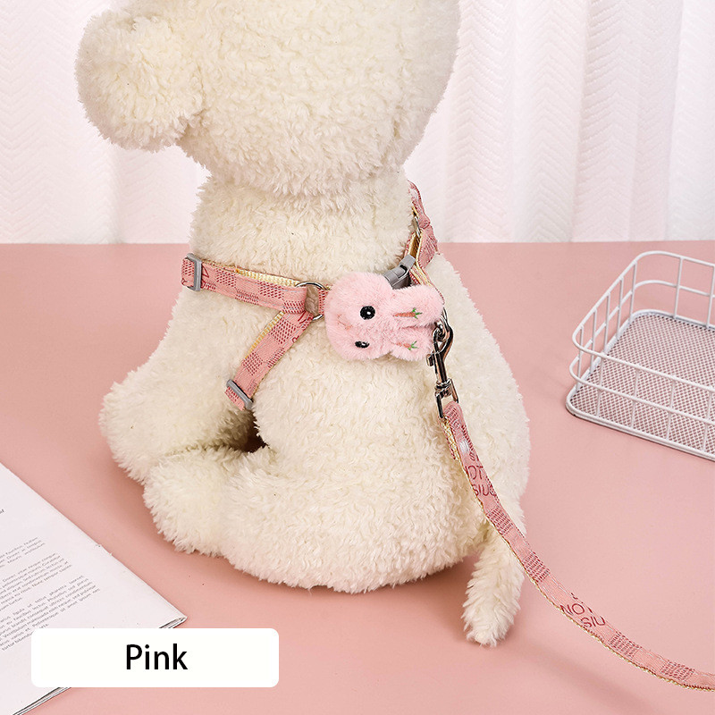 Set de hamuri pentru câini mic pentru animale de companie Teddy Bichon Frise Utilizare vestă Curele de piept Pluș de desene animate în formă de iepure Cățeluș Plimbare în aer liber Anti-pierdere