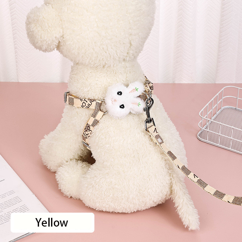 Set de hamuri pentru câini mic pentru animale de companie Teddy Bichon Frise Utilizare vestă Curele de piept Pluș de desene animate în formă de iepure Cățeluș Plimbare în aer liber Anti-pierdere
