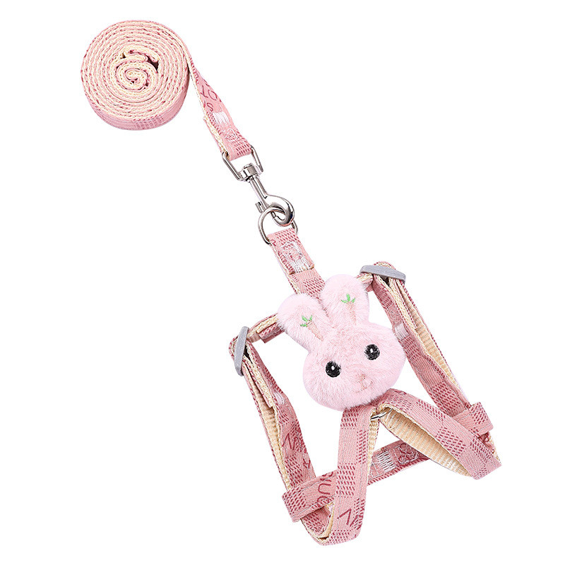 Set de hamuri pentru câini mic pentru animale de companie Teddy Bichon Frise Utilizare vestă Curele de piept Pluș de desene animate în formă de iepure Cățeluș Plimbare în aer liber Anti-pierdere