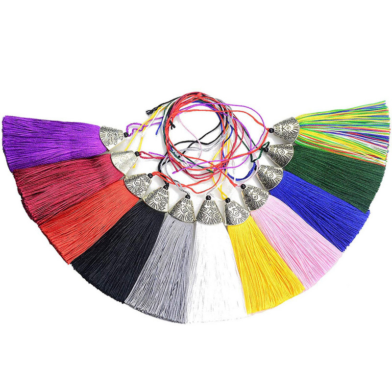 5/10 τμχ Μεταξωτές Χειροποίητες Φούντες με Αντίκες Ασημένιο Καπάκι Μικτό Χρώμα Φούντες DIY Χειροτεχνίες Προσθήκη σελιδοδείκτη Αξεσουάρ κατασκευής κοσμημάτων με φούντες