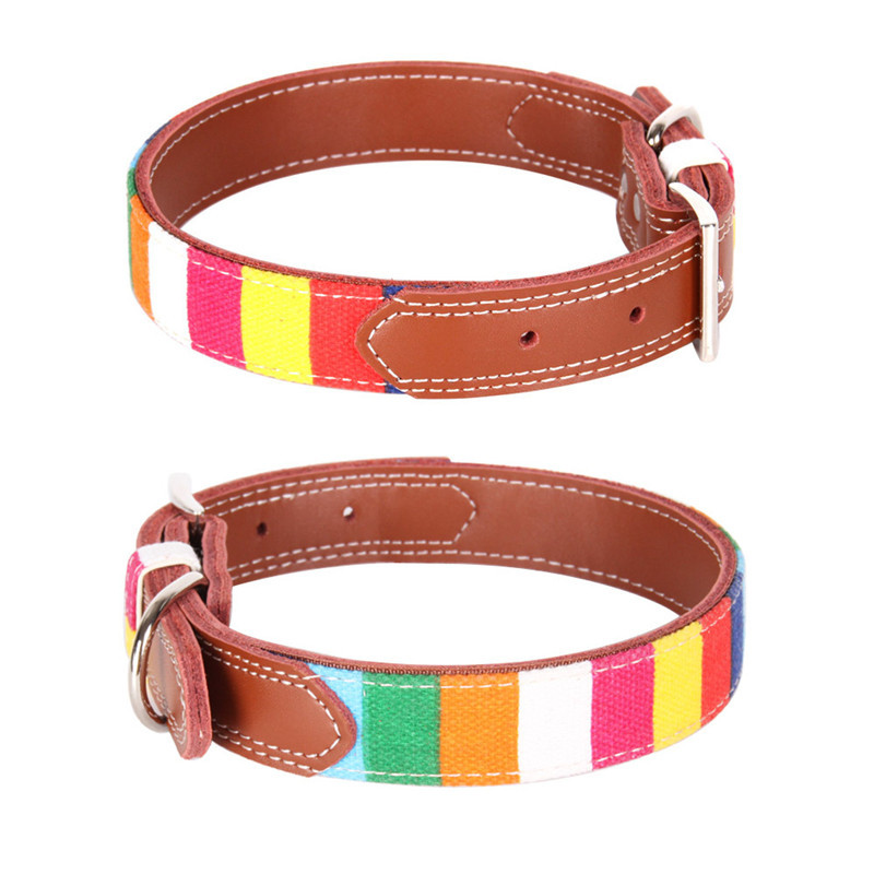 Lemmiklooma koera kaelarihm Disainer kaelarihm nahast tavaline kaelarihm suure väikese koera lõuendile Värviline vikerkaarekujuline koera kaelarihm päitserihm