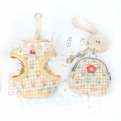 Jaukas vestes tipa mājdzīvnieku zirglietas ar vilces virves komplektu, ziedu dizaina krūšu siksna maza suņa kucēna kaķa pastaigu mājdzīvnieku piederumiem