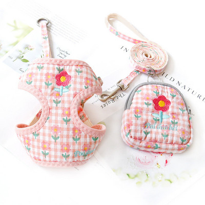 Jaukas vestes tipa mājdzīvnieku zirglietas ar vilces virves komplektu, ziedu dizaina krūšu siksna maza suņa kucēna kaķa pastaigu mājdzīvnieku piederumiem