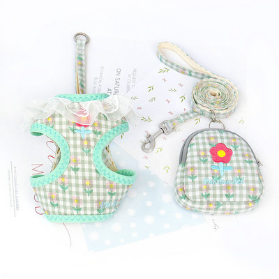 Jaukas vestes tipa mājdzīvnieku zirglietas ar vilces virves komplektu, ziedu dizaina krūšu siksna maza suņa kucēna kaķa pastaigu mājdzīvnieku piederumiem