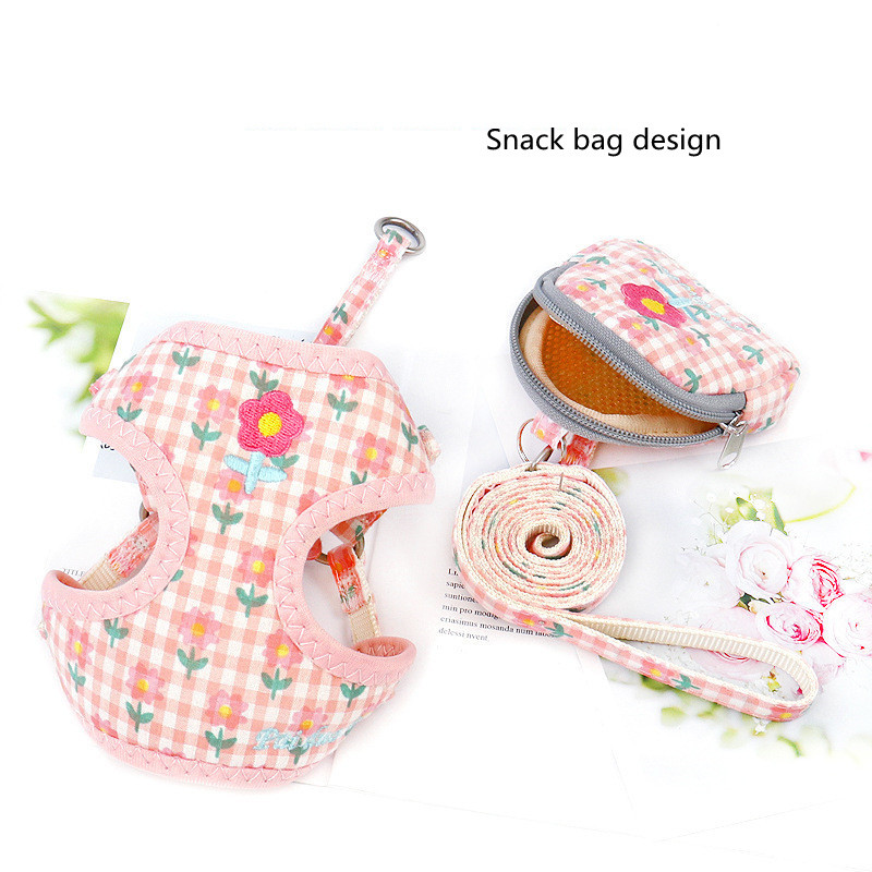 Jaukas vestes tipa mājdzīvnieku zirglietas ar vilces virves komplektu, ziedu dizaina krūšu siksna maza suņa kucēna kaķa pastaigu mājdzīvnieku piederumiem