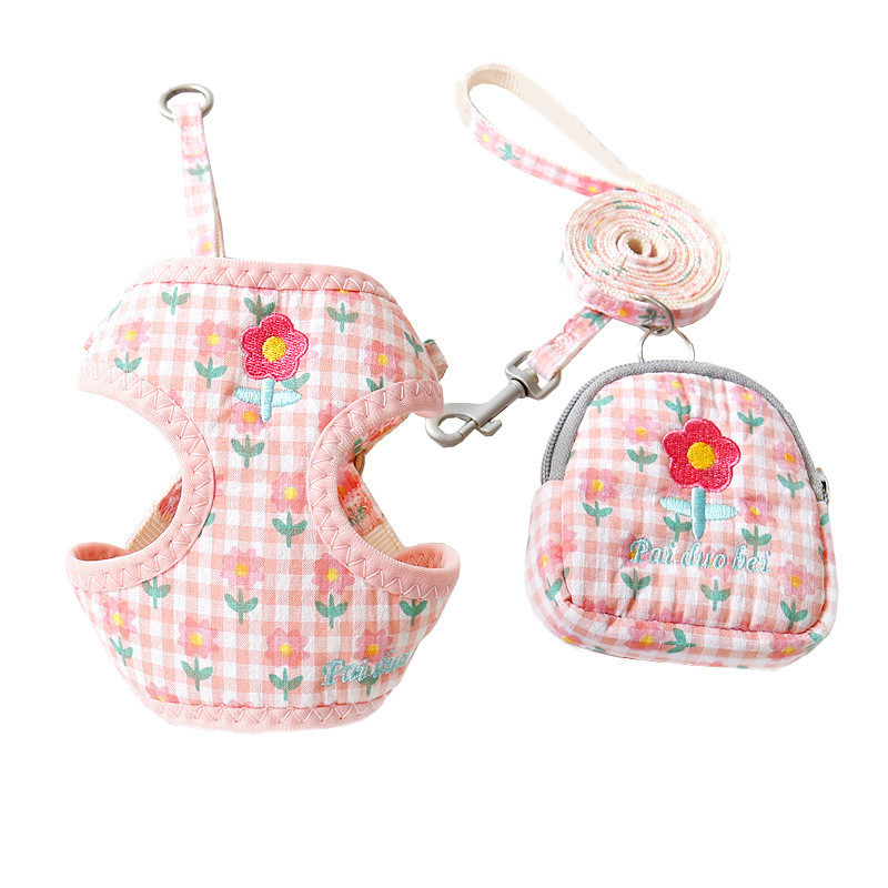 Jaukas vestes tipa mājdzīvnieku zirglietas ar vilces virves komplektu, ziedu dizaina krūšu siksna maza suņa kucēna kaķa pastaigu mājdzīvnieku piederumiem