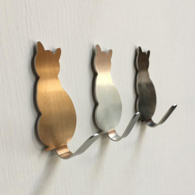 Самозалепващи се куки Поставка за съхранение във формата на котка за закачане на вратата на банята Поставки за кърпи Кухненска закачалка за ключове Кука на стената