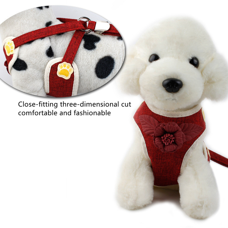 Elpojoša, maza suņa mājdzīvnieku iejūga un pavadas komplekts, ziedi, kucēnu kaķa vestes kaklasiksna Čivavas mopša buldoga kaķim Arnes Perro