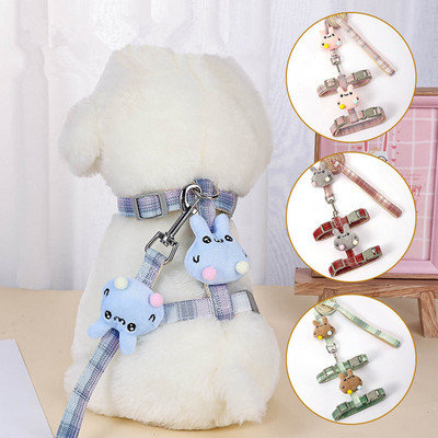 Ham pentru câini pentru câini de talie mică, pisici, guler reglabil pentru pisoi, hamul pentru animale de companie cu set de lesă, vestă în carouri, lesă, accesorii pentru câini