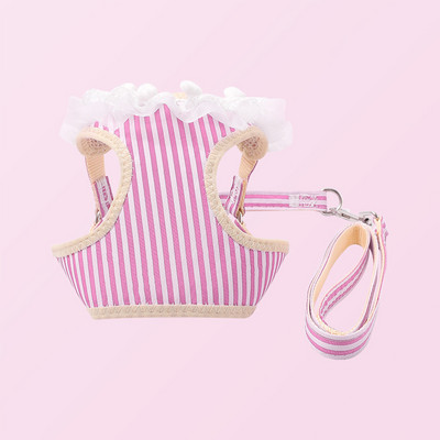 Modes suņu kaķu zirglietu siksnas komplekts Regulējams mežģīnes svītrains mājdzīvnieku iejūga veste Jauka suņa kleita kucēna sieta iejūga kaķa pastaigu vads