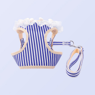 Modes suņu kaķu zirglietu siksnas komplekts Regulējams mežģīnes svītrains mājdzīvnieku iejūga veste Jauka suņa kleita kucēna sieta iejūga kaķa pastaigu vads