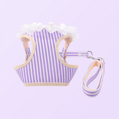 Modes suņu kaķu zirglietu siksnas komplekts Regulējams mežģīnes svītrains mājdzīvnieku iejūga veste Jauka suņa kleita kucēna sieta iejūga kaķa pastaigu vads