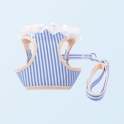 Modes suņu kaķu zirglietu siksnas komplekts Regulējams mežģīnes svītrains mājdzīvnieku iejūga veste Jauka suņa kleita kucēna sieta iejūga kaķa pastaigu vads