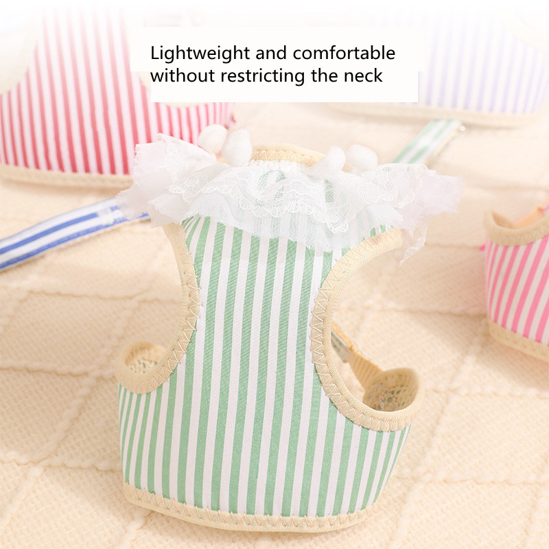 Modes suņu kaķu zirglietu siksnas komplekts Regulējams mežģīnes svītrains mājdzīvnieku iejūga veste Jauka suņa kleita kucēna sieta iejūga kaķa pastaigu vads