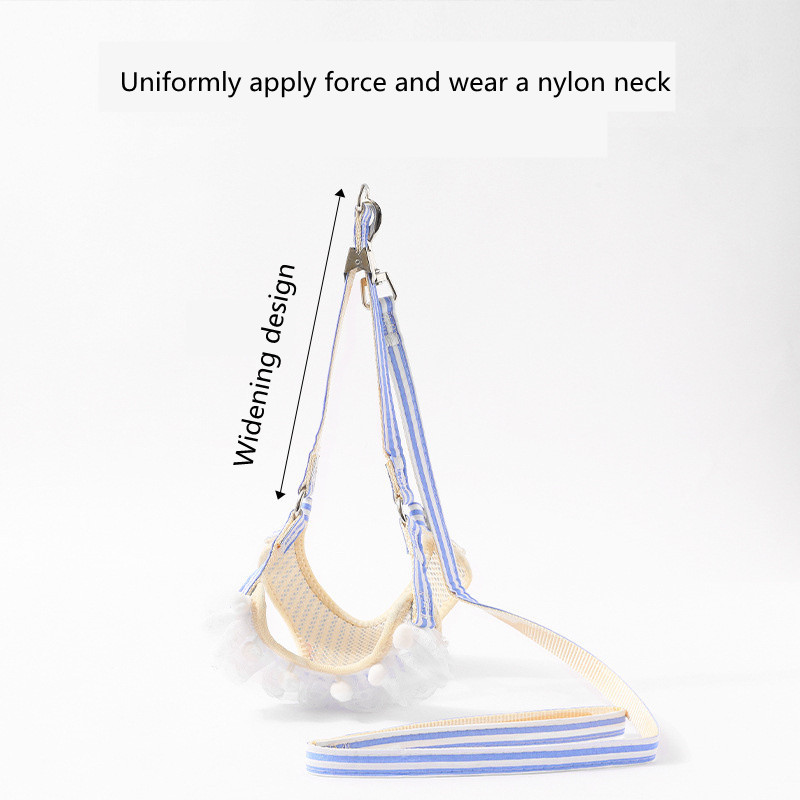 Modes suņu kaķu zirglietu siksnas komplekts Regulējams mežģīnes svītrains mājdzīvnieku iejūga veste Jauka suņa kleita kucēna sieta iejūga kaķa pastaigu vads