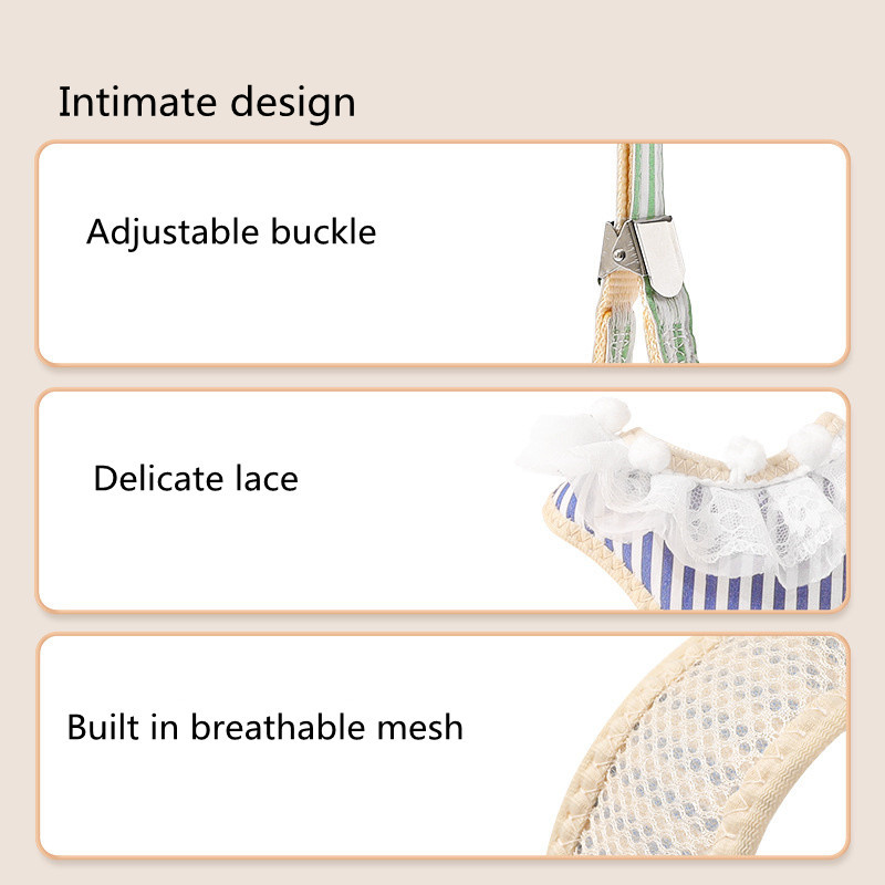 Modes suņu kaķu zirglietu siksnas komplekts Regulējams mežģīnes svītrains mājdzīvnieku iejūga veste Jauka suņa kleita kucēna sieta iejūga kaķa pastaigu vads