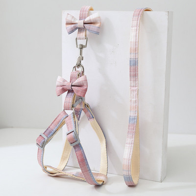 Karirani pojas za kućne ljubimce Povodac Ogrlica Set Podesiva slatka mašna Dvoslojni za male srednje mačke Karirani uzorak Povodac za pse na otvorenom za šetnju