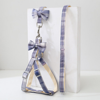 Karirani pojas za kućne ljubimce Povodac Ogrlica Set Podesiva slatka mašna Dvoslojni za male srednje mačke Karirani uzorak Povodac za pse na otvorenom za šetnju