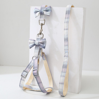 Karirani pojas za kućne ljubimce Povodac Ogrlica Set Podesiva slatka mašna Dvoslojni za male srednje mačke Karirani uzorak Povodac za pse na otvorenom za šetnju