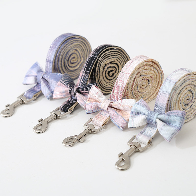 Karirani pojas za kućne ljubimce Povodac Ogrlica Set Podesiva slatka mašna Dvoslojni za male srednje mačke Karirani uzorak Povodac za pse na otvorenom za šetnju