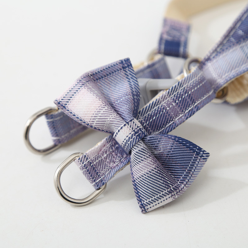 Karirani pojas za kućne ljubimce Povodac Ogrlica Set Podesiva slatka mašna Dvoslojni za male srednje mačke Karirani uzorak Povodac za pse na otvorenom za šetnju