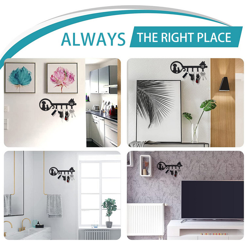 Μπρελόκ με 4 γάντζους για διακόσμηση Επιτοίχια κλειδιά Βάση διάτρησης Εγκατάσταση Κρεμάστρα για κλειδί Γάντζος Keep Neat Σιδερένια κλειδοθήκη