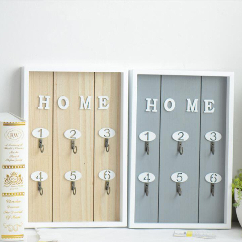 Ξύλινη κλειδοθήκη με 6 γάντζους για κρεμαστό μπρελόκ διακοσμητικό ράφι τοίχου Διακοσμητικό σαλονιού Organizer