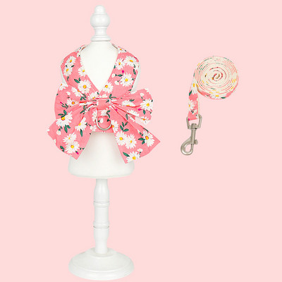 Harnaș de modă pentru câini pentru animale de companie Set de lesă Set drăguț cu fundă rochie de ham pentru cățeluș, guler moale pentru pisici, frânghie pentru plimbare în aer liber, chihuahua