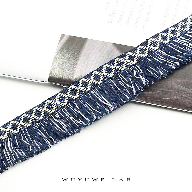 2m Divkrāsains Tumši zils Balts Dimanta Siksna Pušķis Bārkstis Mežģīnes Apdare Mežģīnes Apģērbs Aizkari DIY Mājas Aksesuāri Pušķi Mežģīnes 3cm