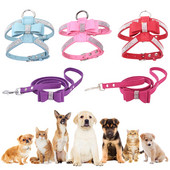 Нагръдник за домашни любимци и каишка Регулируема каишка за гърди Rhinestone Bling Crystal Куче Котка Нагръдник Коте Кученце Разходка на открито Стоки за домашни любимци