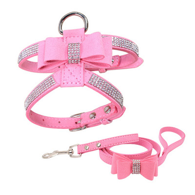 Нагръдник за домашни любимци и каишка Регулируема каишка за гърди Rhinestone Bling Crystal Куче Котка Нагръдник Коте Кученце Разходка на открито Стоки за домашни любимци