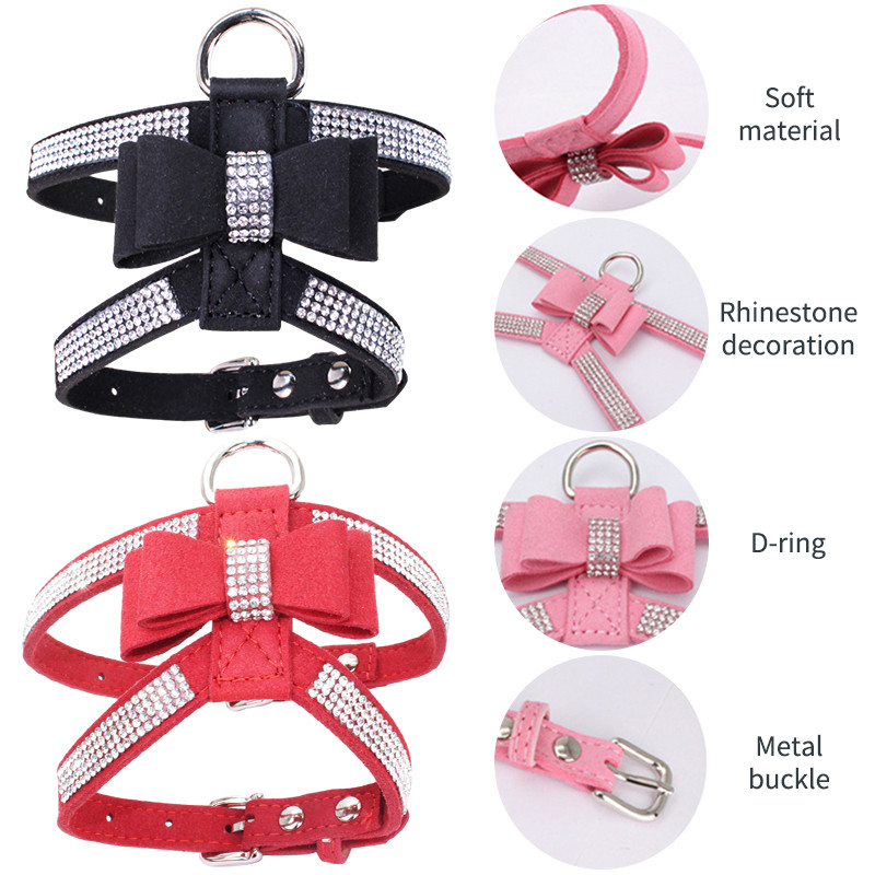 Нагръдник за домашни любимци и каишка Регулируема каишка за гърди Rhinestone Bling Crystal Куче Котка Нагръдник Коте Кученце Разходка на открито Стоки за домашни любимци