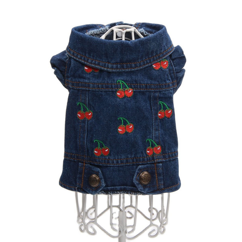 Kutyák és macskák Jean kabát mellény Cherries Design kisállat kiskutya farmerkabát tavaszi/őszi ruházat ruházat