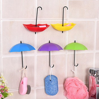 Μικτό χρώμα ομπρέλας σε σχήμα ομπρέλας με αυτοκόλλητο κλειδί κοσμήματος Βούρτσα πλύσης μπανιέρας κρεμάστρας μπάλας για μπάνιο κουζίνας (3 τεμ./Σετ)