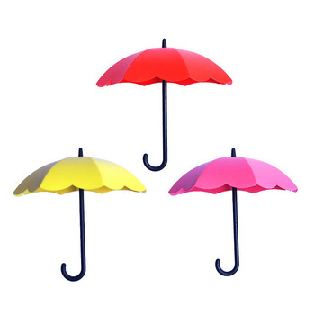 Μικτό χρώμα ομπρέλας σε σχήμα ομπρέλας με αυτοκόλλητο κλειδί κοσμήματος Βούρτσα πλύσης μπανιέρας κρεμάστρας μπάλας για μπάνιο κουζίνας (3 τεμ./Σετ)