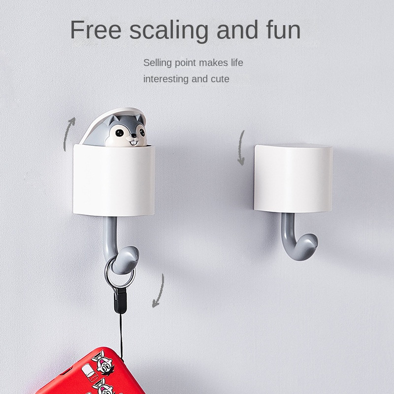 Atslēgu turētājs Sienas Jauki vāveres āķi lec uz augšu un uz leju Autohēzija aiz durvīm Mājas dekoratīvais āķis pakarināmai glabāšanas plauktam