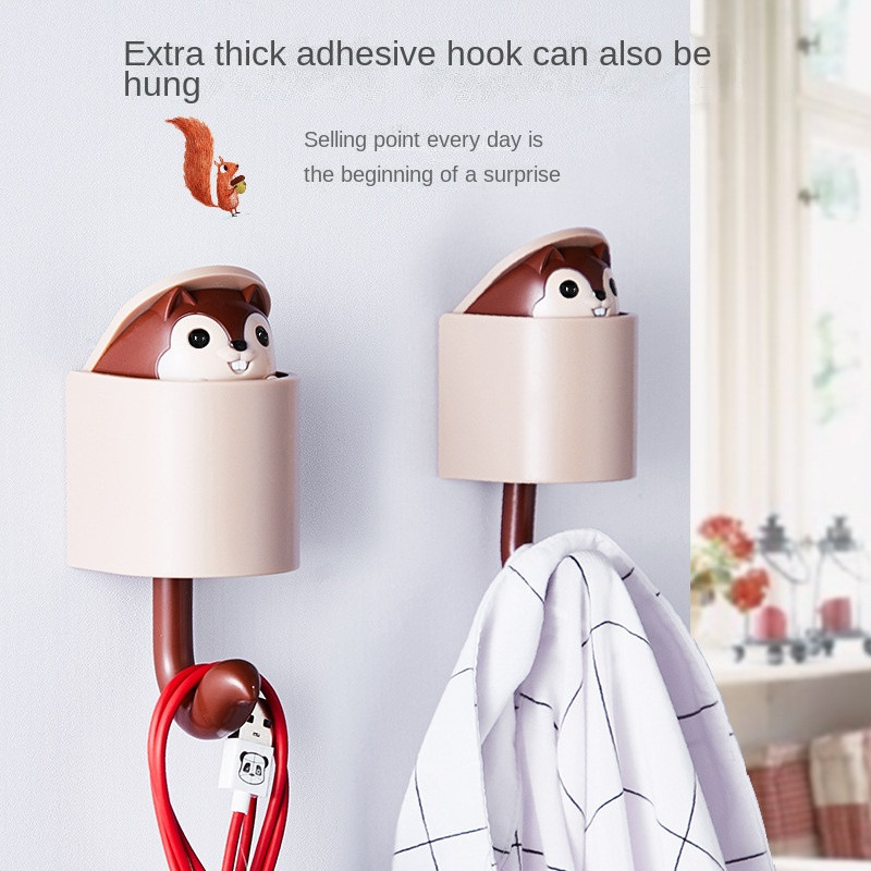 Atslēgu turētājs Sienas Jauki vāveres āķi lec uz augšu un uz leju Autohēzija aiz durvīm Mājas dekoratīvais āķis pakarināmai glabāšanas plauktam