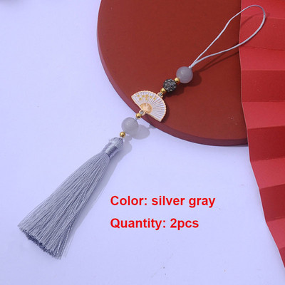 2 τμχ Λευκές φούντες βεντάλια Σελιδοδείκτης φούντες Μεταξένιες χειροποίητες μαλακές φούντες χειροτεχνίας με θηλιές για κατασκευές κοσμημάτων χειροτεχνίας