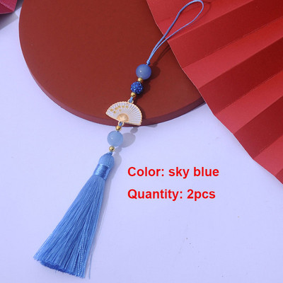 2 τμχ Λευκές φούντες βεντάλια Σελιδοδείκτης φούντες Μεταξένιες χειροποίητες μαλακές φούντες χειροτεχνίας με θηλιές για κατασκευές κοσμημάτων χειροτεχνίας