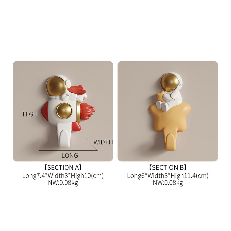4 buc. Decor modern pentru interior, figurine de astronaut din rășină, cârlige de perete, cârlig pentru frigider, suport pentru chei, umeraș de perete, decorare camerei