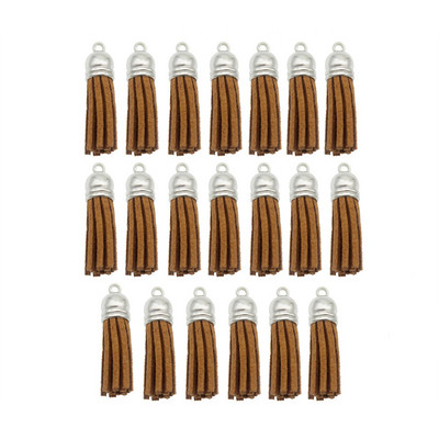 10/20db/tétel Ezüstsapkás bőr bojt kulcstartó Bojt barkács ékszerkészítéshez kulcstartó üregek és kézműves kellékek