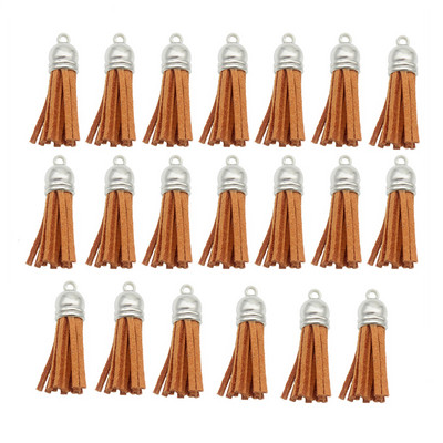 10/20db/tétel Ezüstsapkás bőr bojt kulcstartó Bojt barkács ékszerkészítéshez kulcstartó üregek és kézműves kellékek